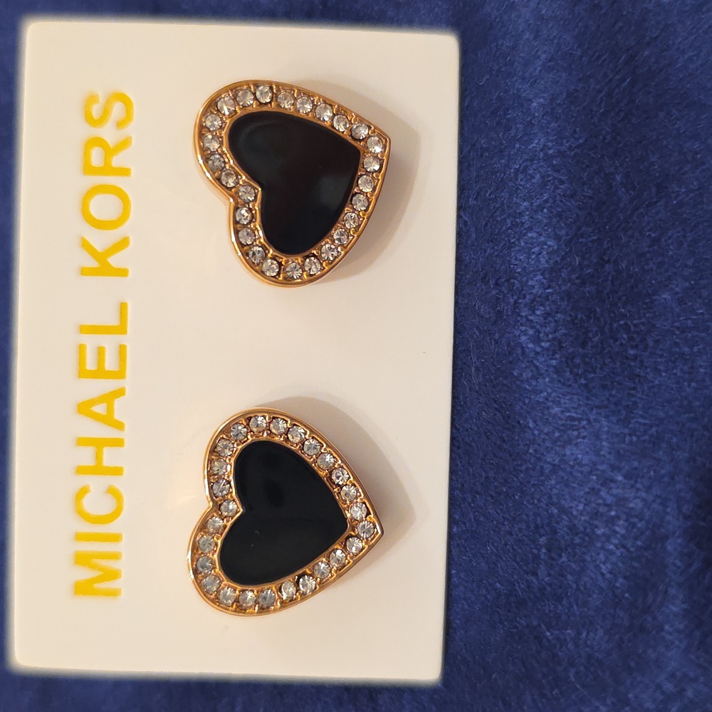 Michael Kors Black and Gold Heart Earrings